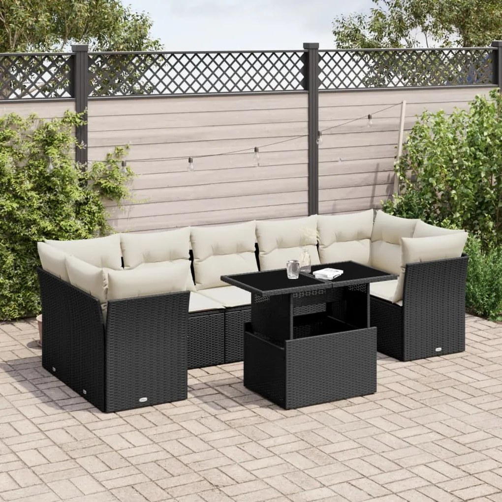 3266396 vidaXL Set mobilier de grădină cu perne, 8 piese, negru, poliratan