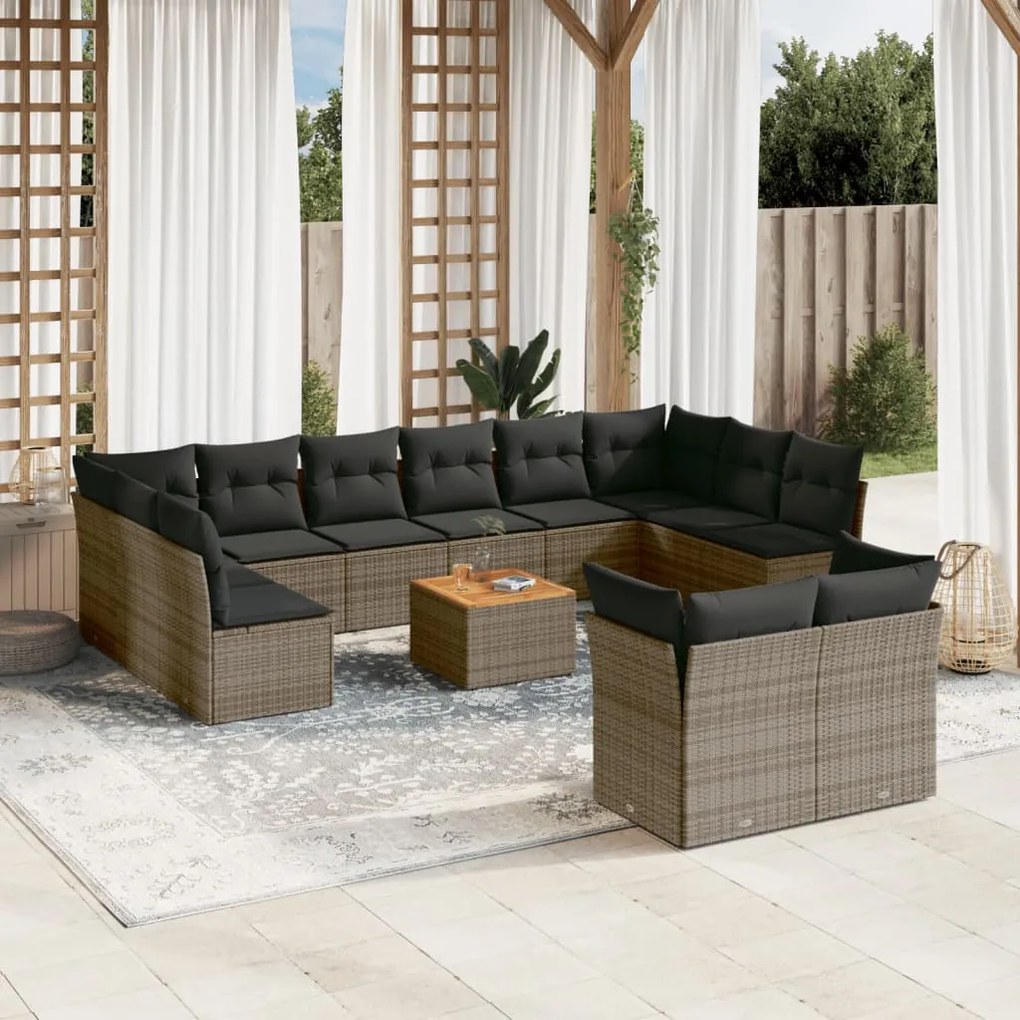 vidaXL Set mobilier de grădină cu perne, 13 piese, gri, poliratan