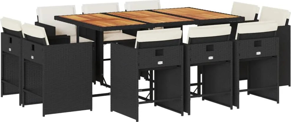 vidaXL Set mobilier de exterior cu perne, 11 piese, negru, poliratan