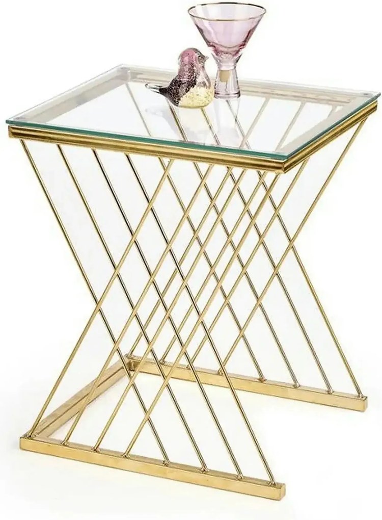 Masuta cafea NANCY, transparent/auriu, sticla/otel, 45x39x52 cm
