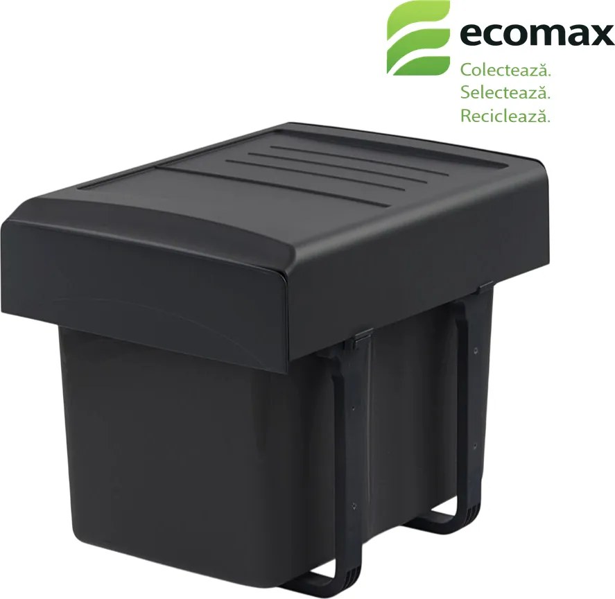 Coș gunoi încorporabil Mega 40 Ecomax, cu extragere totală, negru, 1 x 34 l Polipropilenă/Metal, 400 mm, L:360 mm; A:480 mm; H:375 mm, Negru