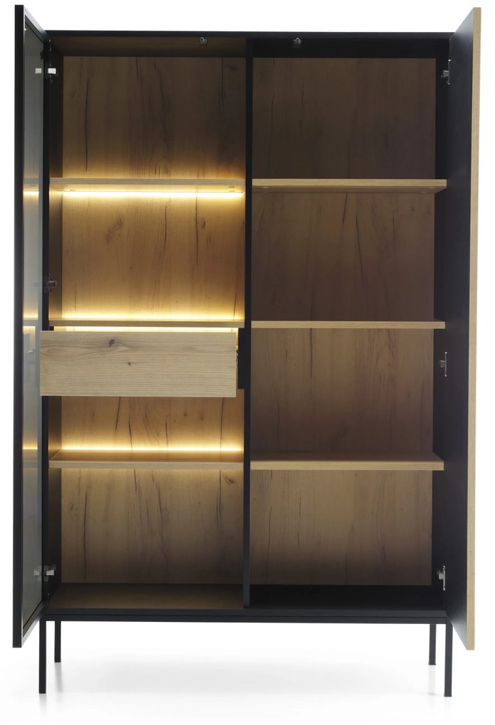 Vitrină Silvano WTSZ104 (Negru + Stejar wotan) (cu iluminat LED). 1062589
