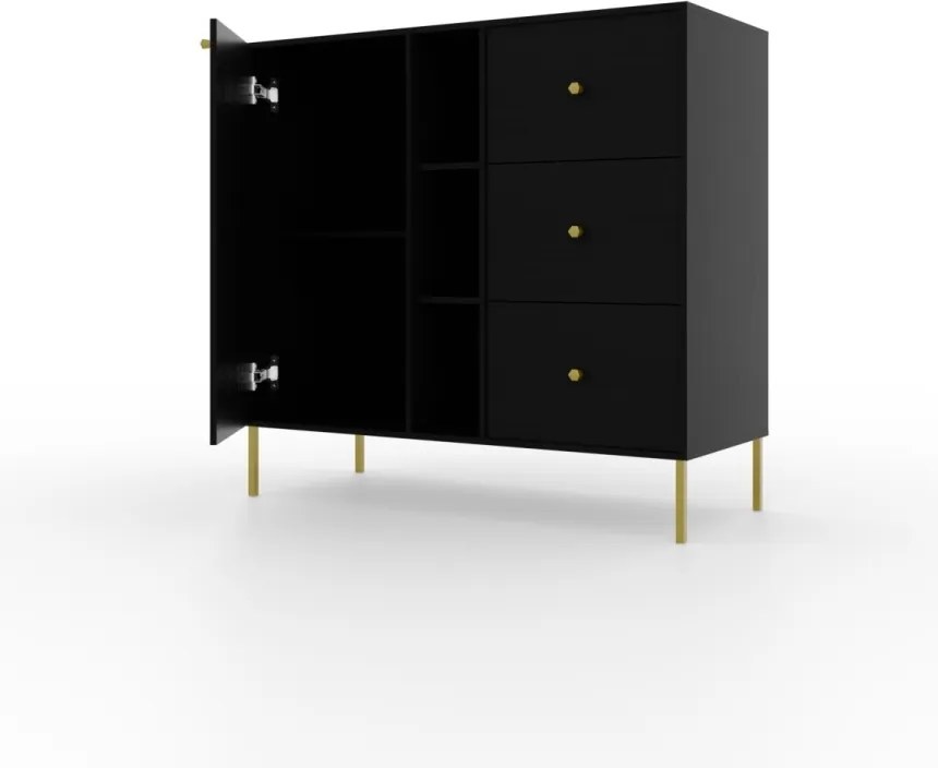 Comodă cu usa si trei sertare, 100x41x95 cm, Tili System. ADRK Furniture (Culoare: Negru / Negru)