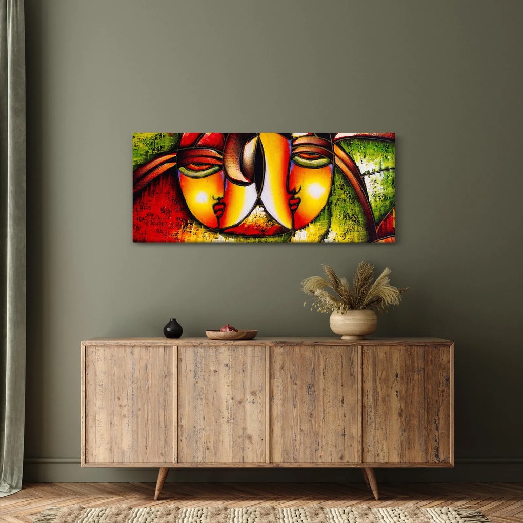 Tablou - Pictură în ulei, chipuri abstracte (120x50 cm)