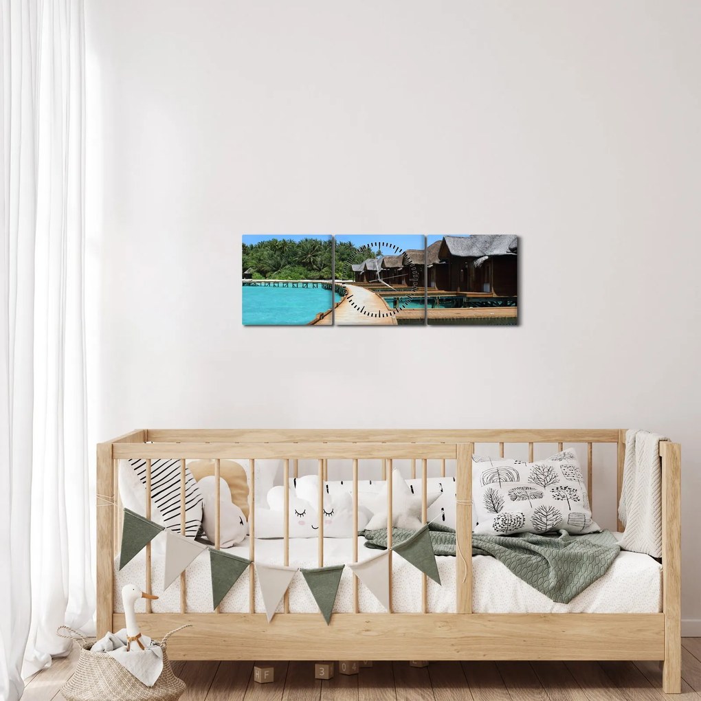 Tablou cu Maledive (cu ceas) (90x30 cm)