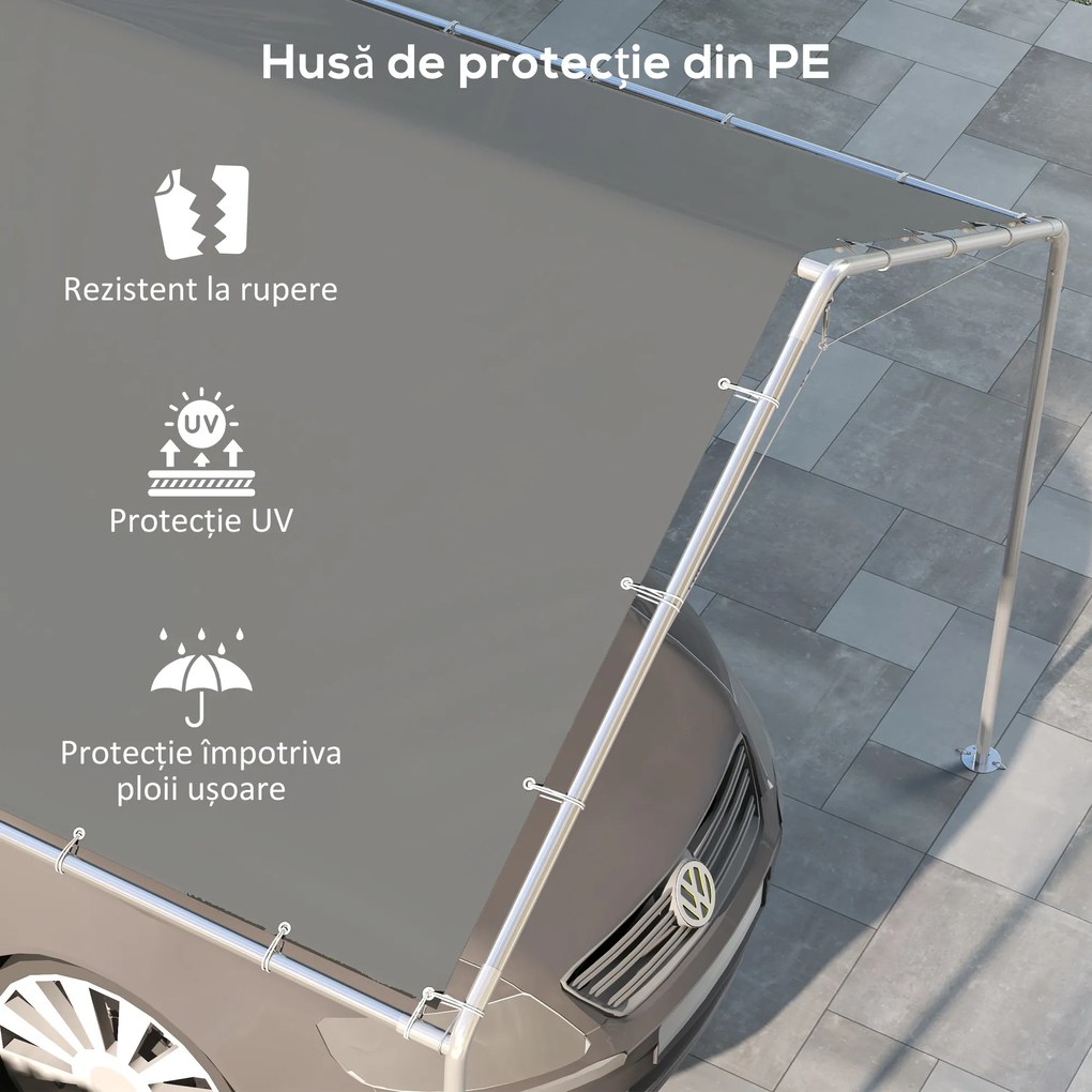 Outsunny Acoperiș Carport 10 x 20 ft, Husă de Schimb Rezistentă la UV cu Corzi Elastice, Gri Închis | Aosom Romania