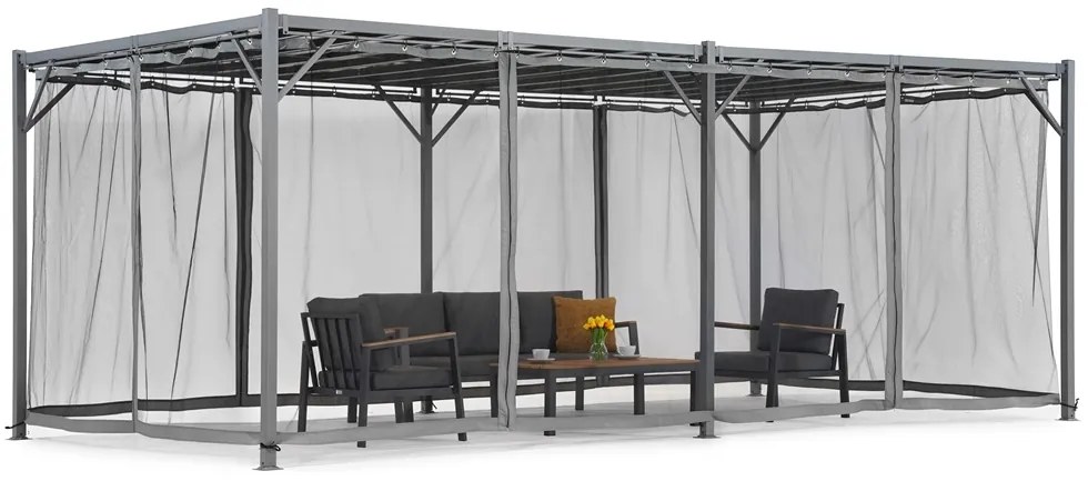 Antracit Paros 3x6m patio pergola cu plasă de țânțari Garden Point