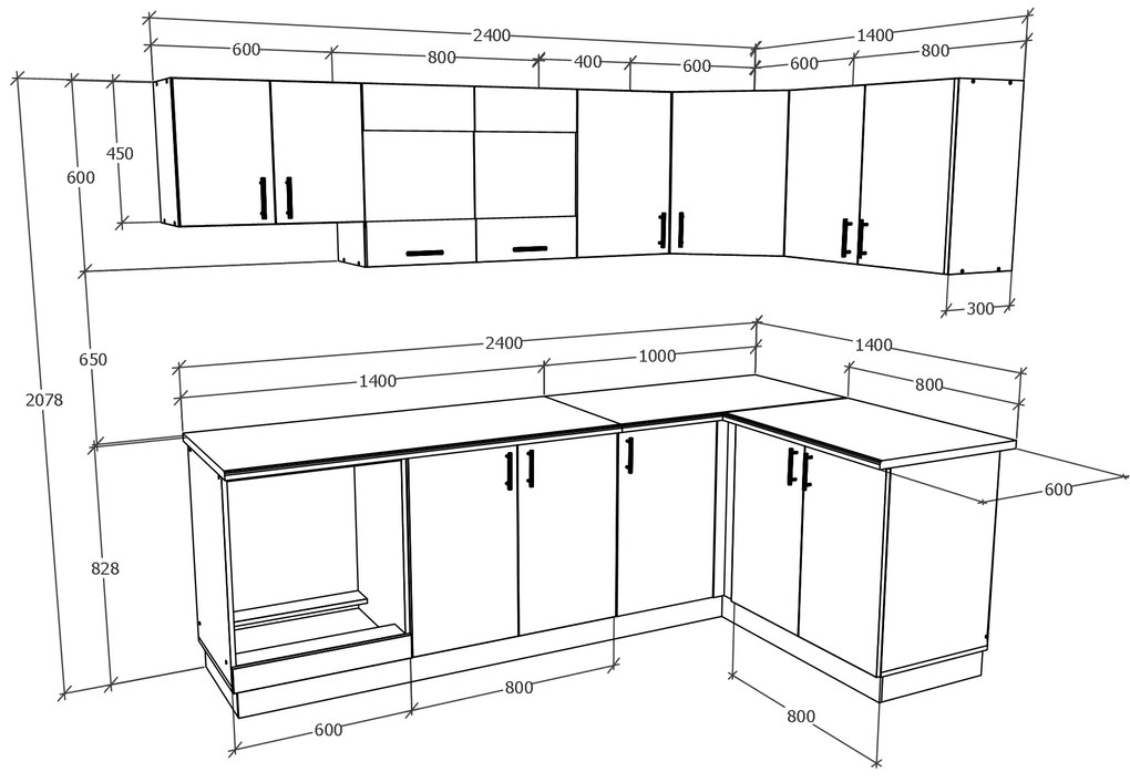 Set haaus V34, Stejar Bronz/Alb, Blat Thermo 28 mm, L 240 x 140 cm