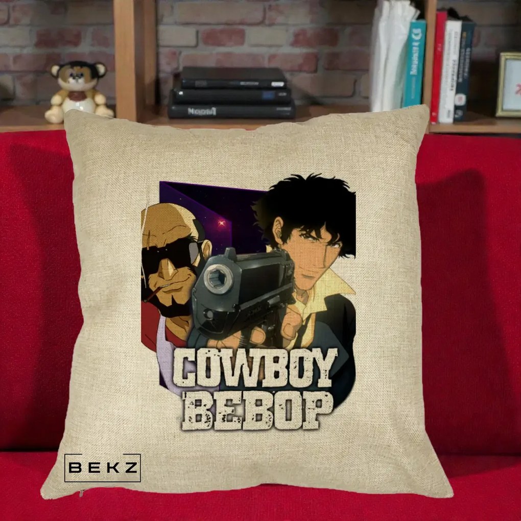 Perna Personalizata Cowboy Bebop Spike si Jet Poster, 40x40 cm, Crem, Husa Detasabila, Perna Inclusa, BEKZ®