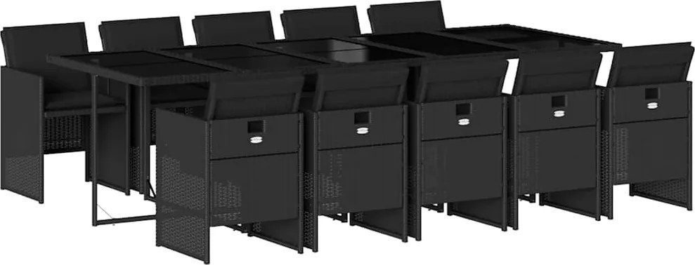 vidaXL Set mobilier de exterior cu perne, 11 piese, negru, poliratan
