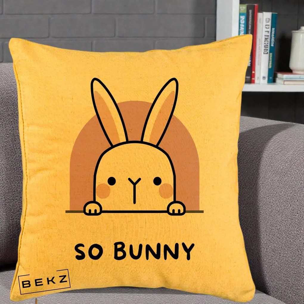 Perna Decorativa So Bunny Kawaii, 40x40 cm, Galben, Husa Detasabila, Perna Inclusa, BEKZ®