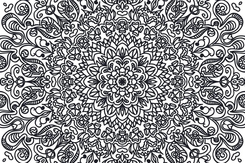 Tapet ornament cu motiv floral în alb-negru