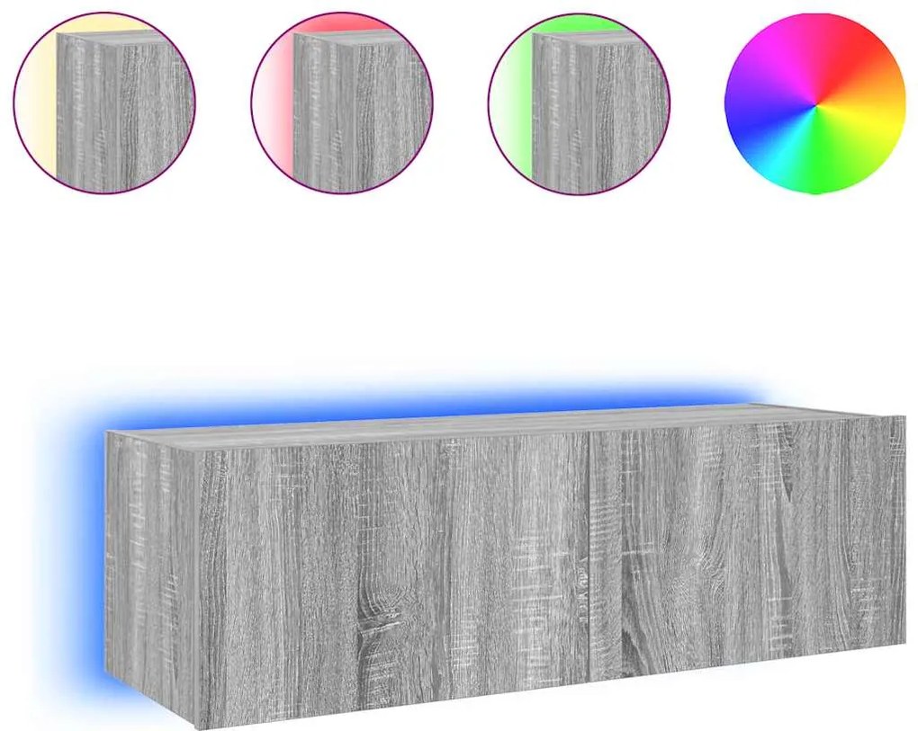 vidaXL Comodă TV de perete cu lumini LED, gri sonoma, 100x35x31 cm