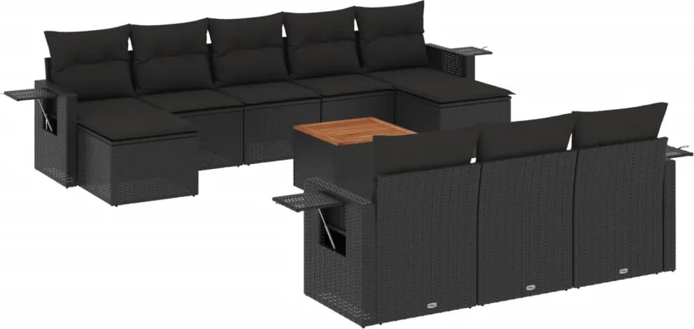vidaXL Set canapele de grădină cu perne, 11 piese, negru, poliratan