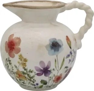 Carafă decorativă din ceramică cu mâner împletit, crem, H18,5/D20,5 cm, „Fleurville”