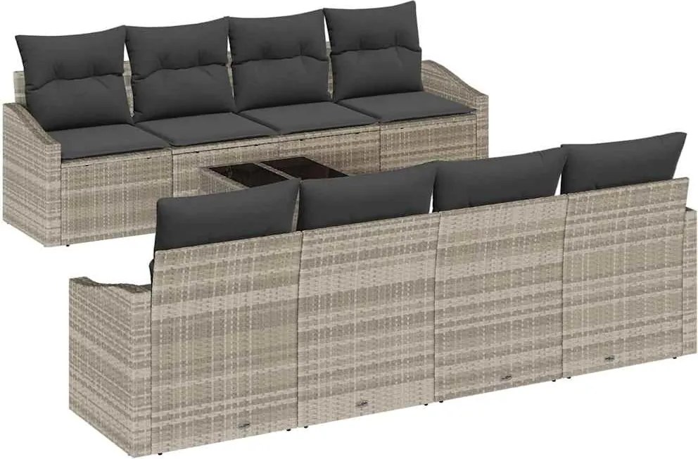 vidaXL Set de canapea cu pernă Manual 9 pcs Gri deschis poliratan