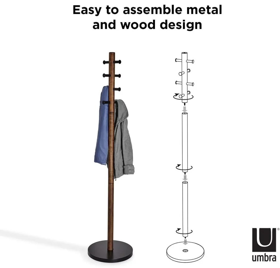 Cuier negru/în culoare naturală din lemn masiv de arbore de cauciuc Pillar – Umbra