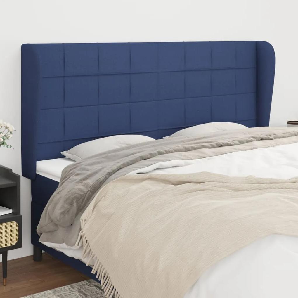 3117968 vidaXL Tăblie de pat cu aripioare, albastru, 163x23x118/128 cm, textil
