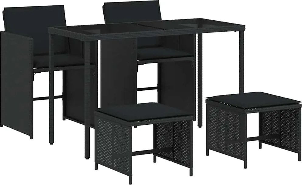 vidaXL Set mobilier de grădină cu perne, 5 piese, negru, poliratan