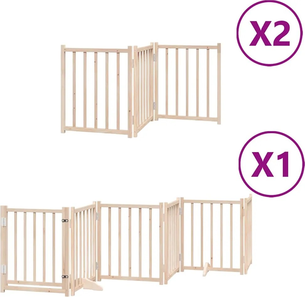 vidaXL Poartă de câini pliabilă cu ușă, 12 panouri, 600 cm, lemn plop