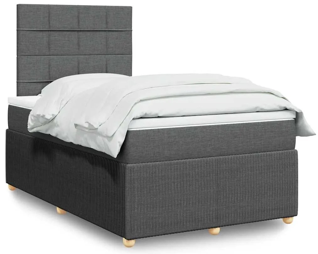 vidaXL Pat box spring cu saltea, gri închis, 120x200 cm, textil