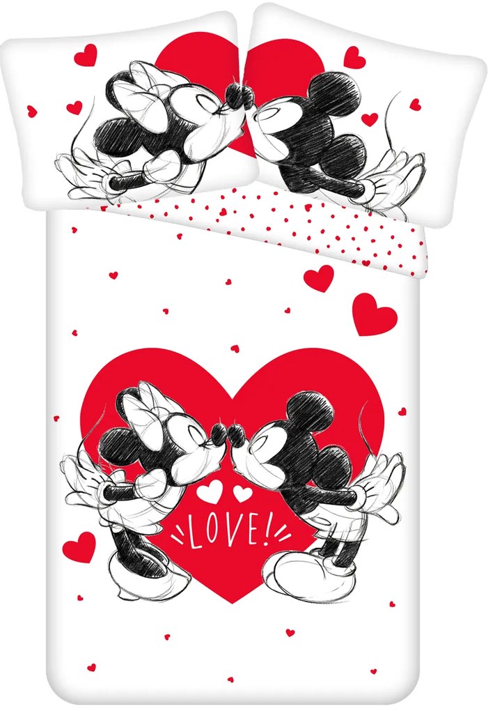 Lenjerie de pat din bumbac pentru copii MICKEY & MINNIE LOVE alb Dimensiune lenjerie de pat: 70 x 90 cm | 140 x 200 cm
