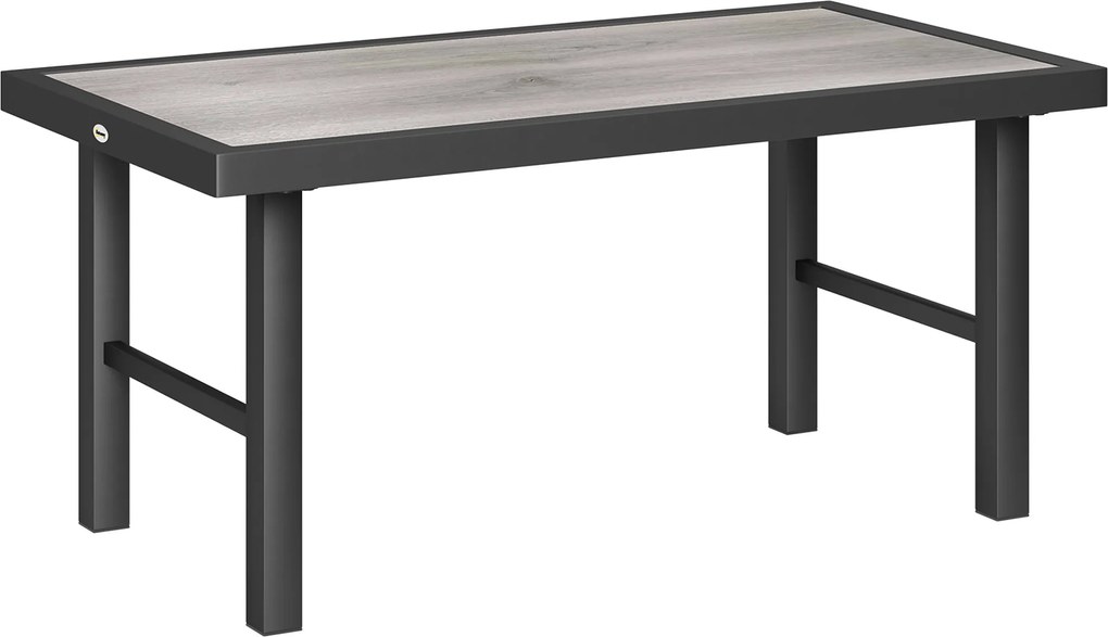 Outsunny Masă joasă de grădină dreptunghiulară masă de grădină cu blat SPC cu efect lemn din metal, 100 x 52 x 46 cm, negru | Aosom Romania