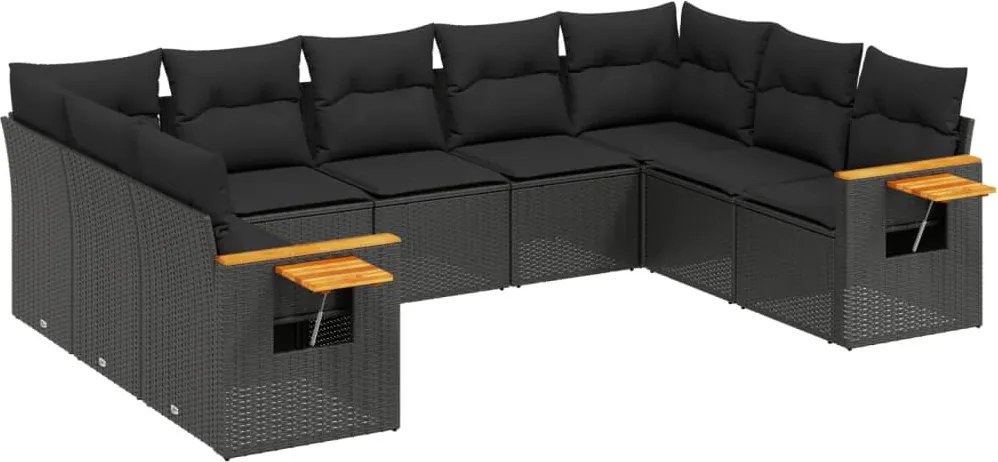 vidaXL Set mobilier de grădină cu perne, 9 piese, negru, poliratan