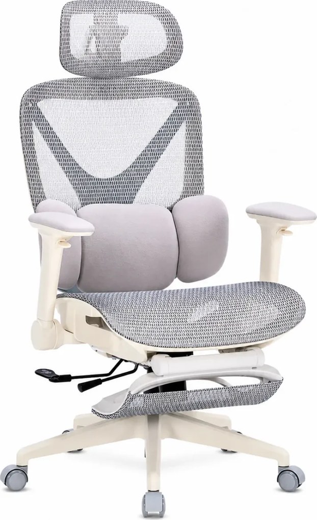 DeluxStar YX-977 NEXOR PRO MESH – Scaun Ergonomic cu Suport Lombar 3D, Tetieră 3D, Cotiere 4D, Șezut Glisant, Înclinare 140°, Suport pentru Picioare, Mesh, Gri