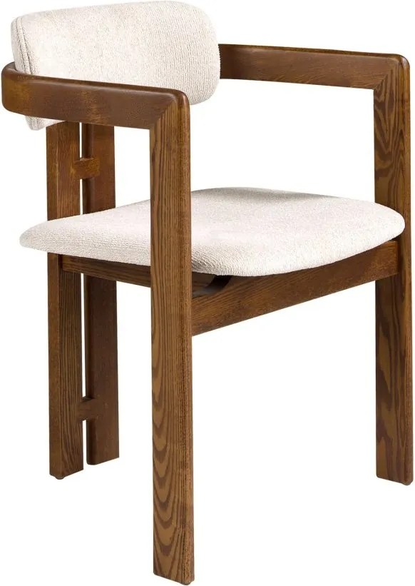 Scaun dining material textil alb-galbui si lemn Off-white