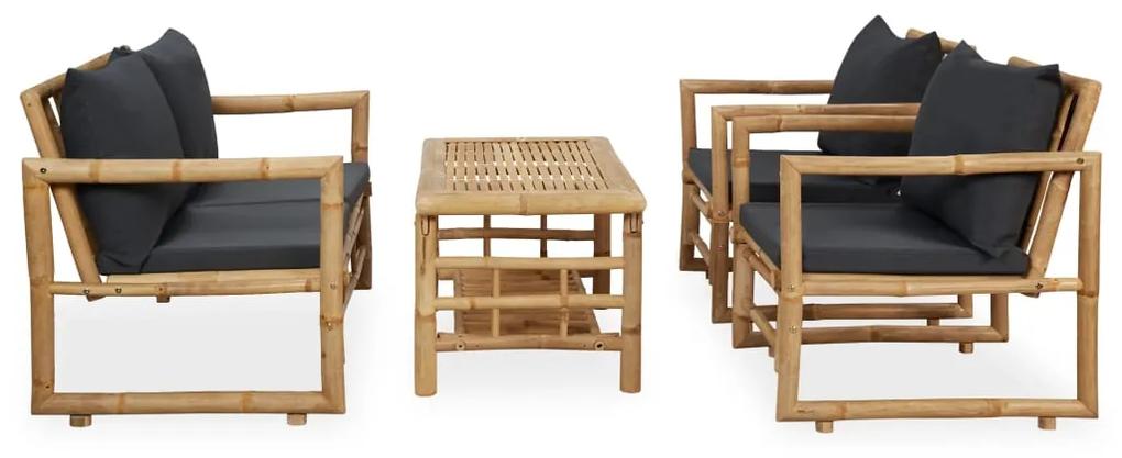 315601 vidaXL Set mobilier de grădină cu perne, 4 piese, bambus
