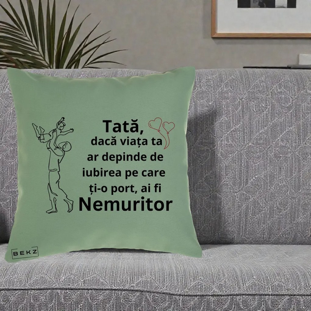 Cadou pentru Tata - Perna Personalizata Tata Nemuritor Joaca in Aer, 40x40 cm, Verde, Husa Detasabila, Perna Inclusa, BEKZ®