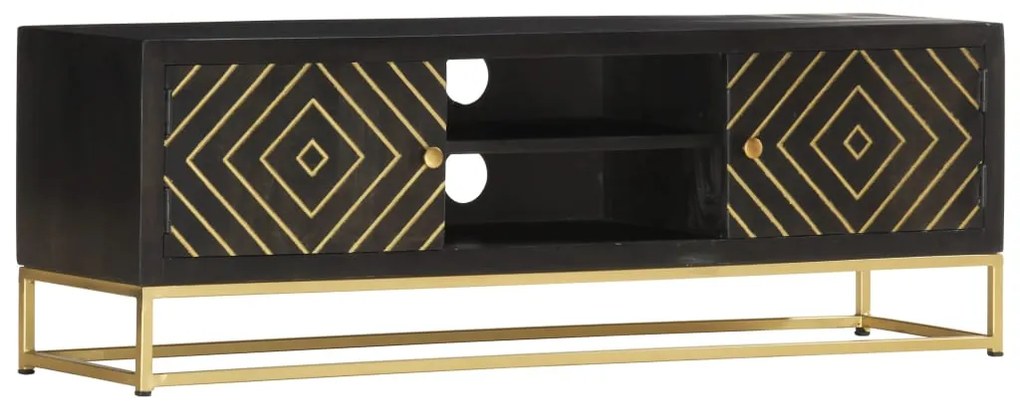 vidaXL Comodă TV, negru &amp; auriu, 120x30x40 cm, lemn masiv de mango