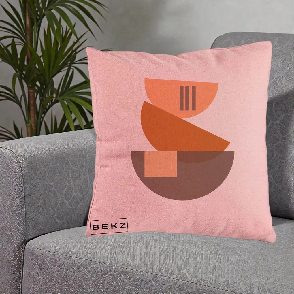 Perna Decorativa Geometric Bauhaus Boluri Portocaliu, 40x40 cm, Roz, Husa Detasabila, Perna Inclusa, BEKZ®
