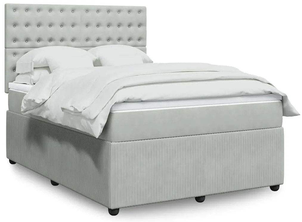 vidaXL Pat box spring cu saltea, gri deschis, 140x190 cm, catifea