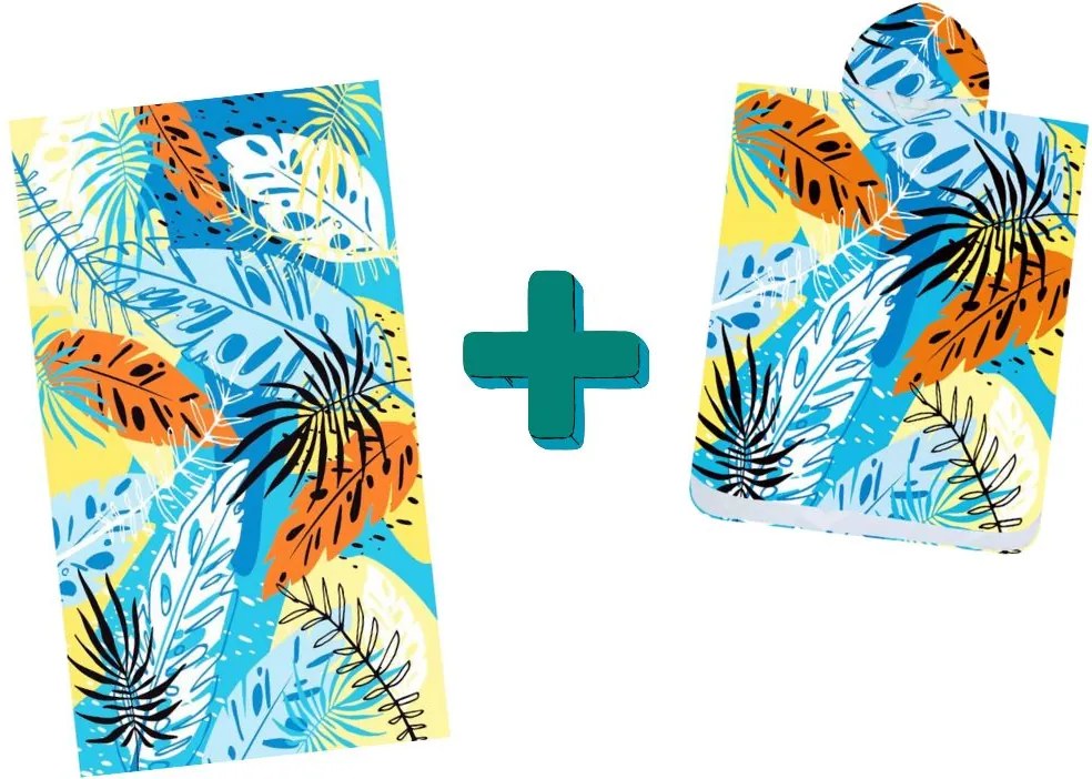 Poncho prosop de plaja SUMMER FRESH albastru-galben 80x145 cm