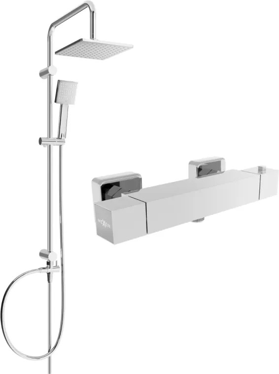 Mexen Cube Tord set de duș montat pe suprafață cu duș fix și baterie de duș termostatică, crom - 77200200-00