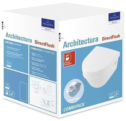 Set vas WC suspendat Villeroy & Boch, Architectura, compact, cu capac Soft Close, alb alpin