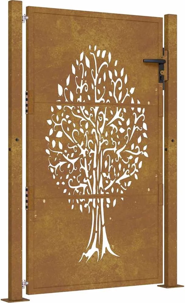 vidaXL Poartă de grădină 100x150 cm, oțel corten, design copac