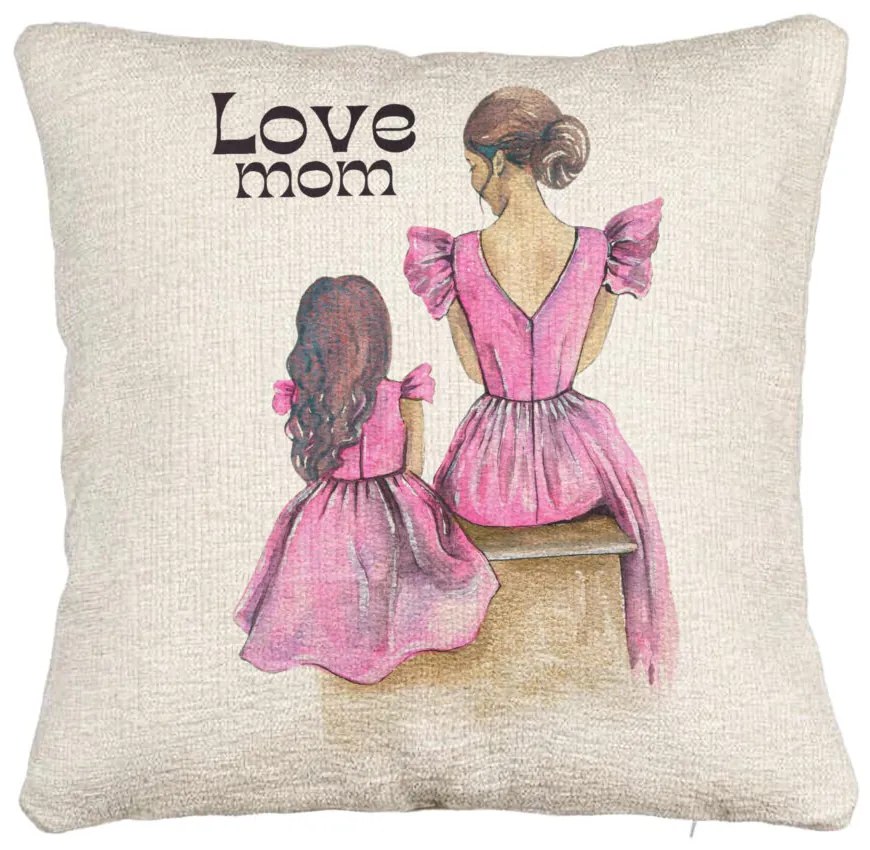 Perna Decorativa Canapea, Model Love Mom, 40x40 cm, Cu fermoar