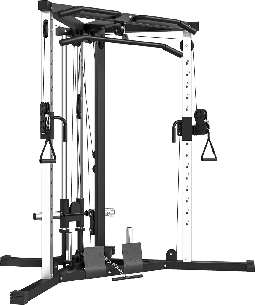 SPORTNOW Stație de Fitness cu 15 Poziții Reglabile, Bară pentru Tracțiuni și Halteră, 170x139x200 cm, Negru | Aosom Romania
