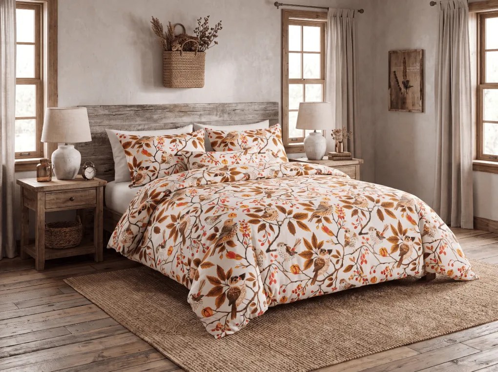 Lenjerie de pat din microfibra BIRDS PUMPKIN maro Dimensiune lenjerie de pat: 2 buc 70 x 90 cm | 200 x 220 cm