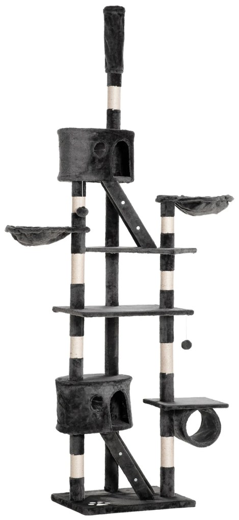 PawHut Copac de Cățărat Mare de la Podea la Tavan cu Locuri de Joacă și Odihnit, Gri închis | Aosom Romania