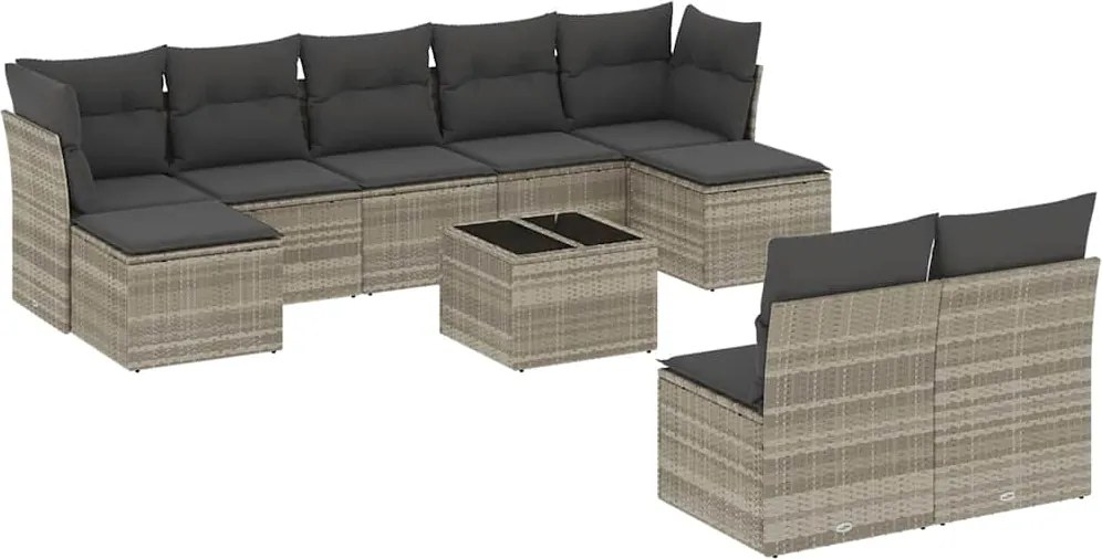 vidaXL Set canapele de grădină cu perne 10 piese gri deschis poliratan