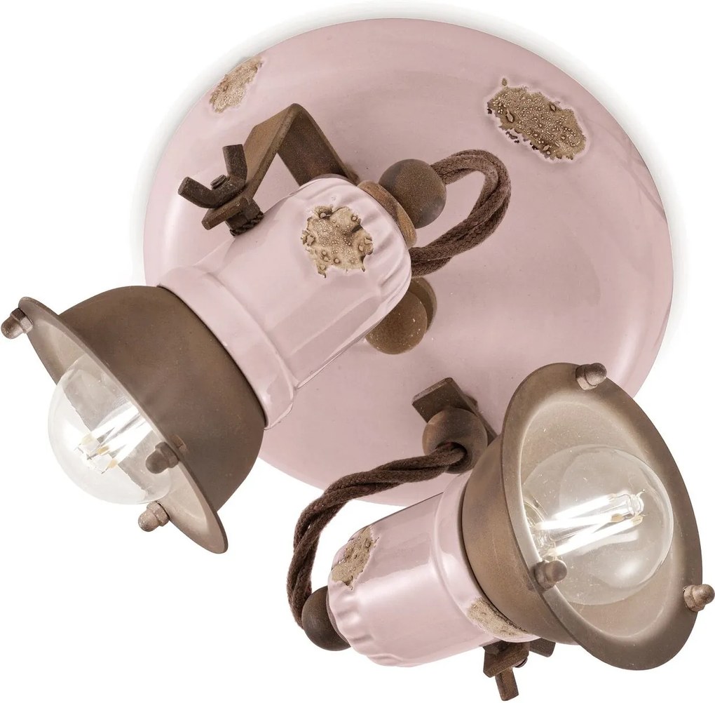 C1678 - Plafonieră roz cu finisaj maro din ceramică cu 2 surse de lumină