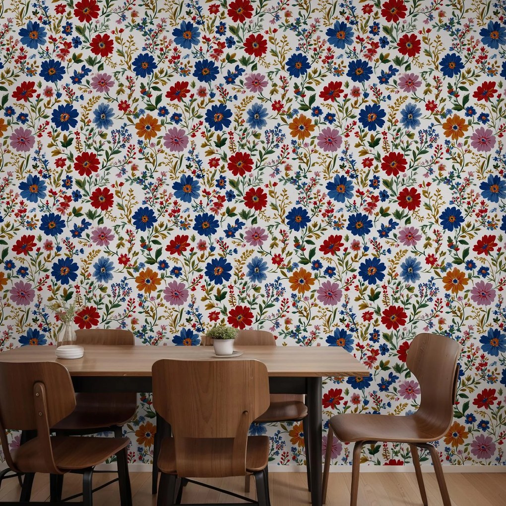 Fototapet - Flori în albastru-roșu (147x102 cm)