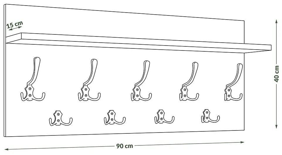 Mazzoni FINLO Beton Millennium/mânere Negru Mat - CUIER DE PERETE MODERN CU RAFT PENTRU HOL 90 și 70 cm