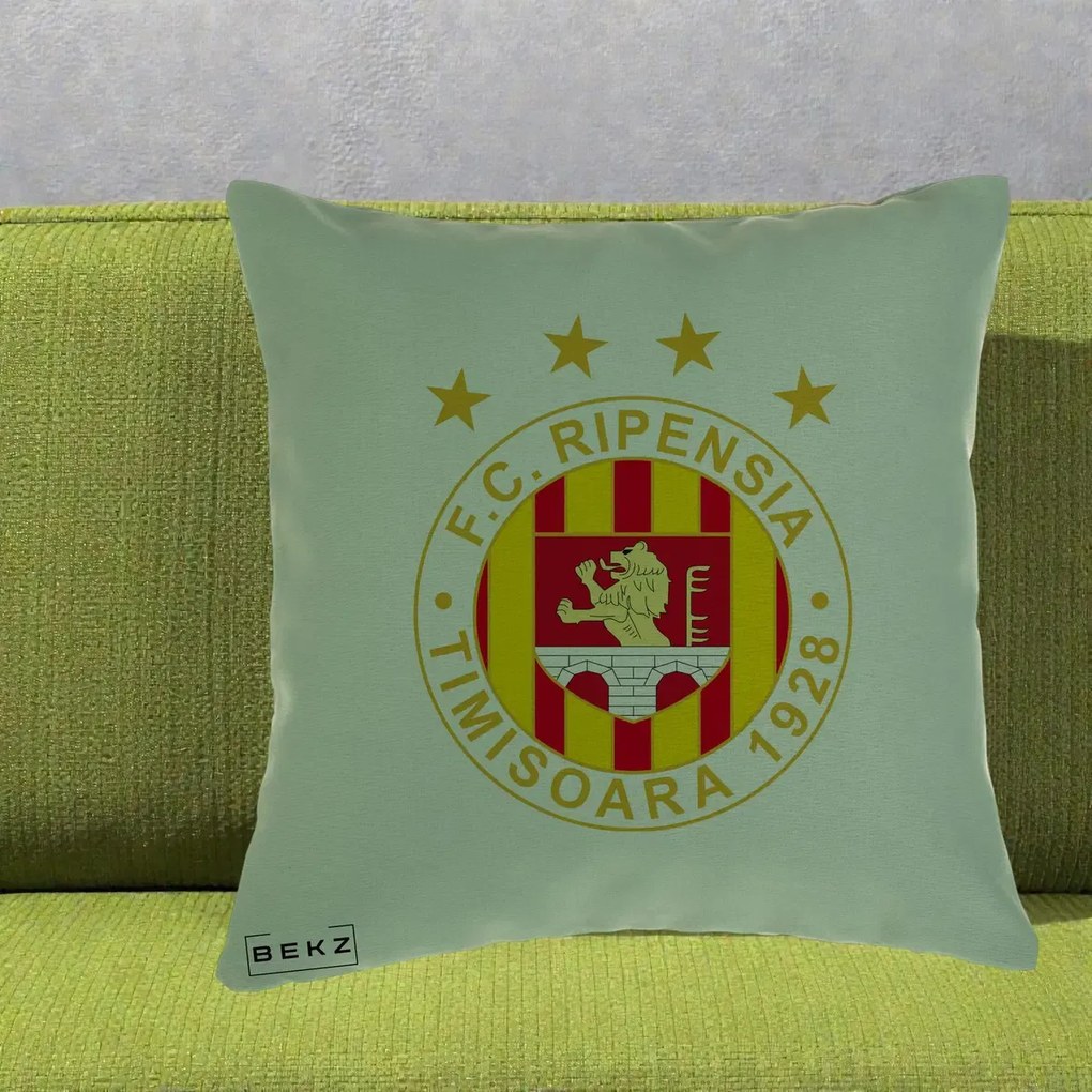 Perna Personalizata FC Ripensia Timisoara 1928, 40x40 cm, Verde, Husa Detasabila, Perna Inclusa, BEKZ®