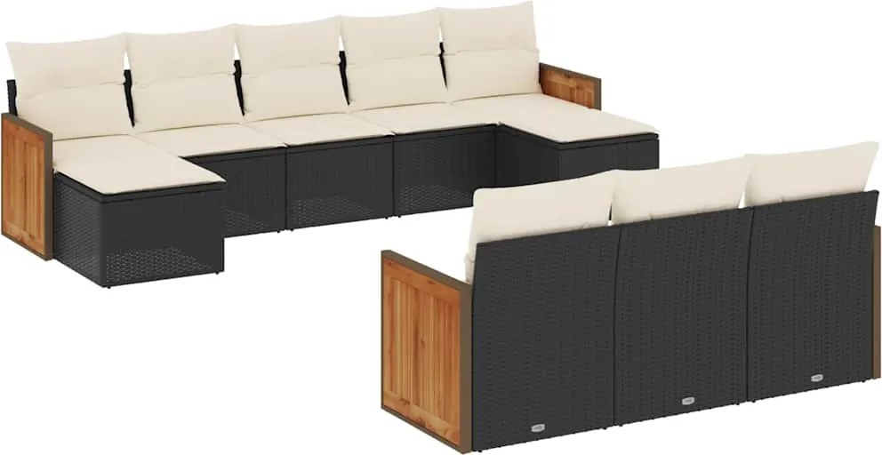 vidaXL Set canapele de grădină cu perne, 10 piese, negru, poliratan