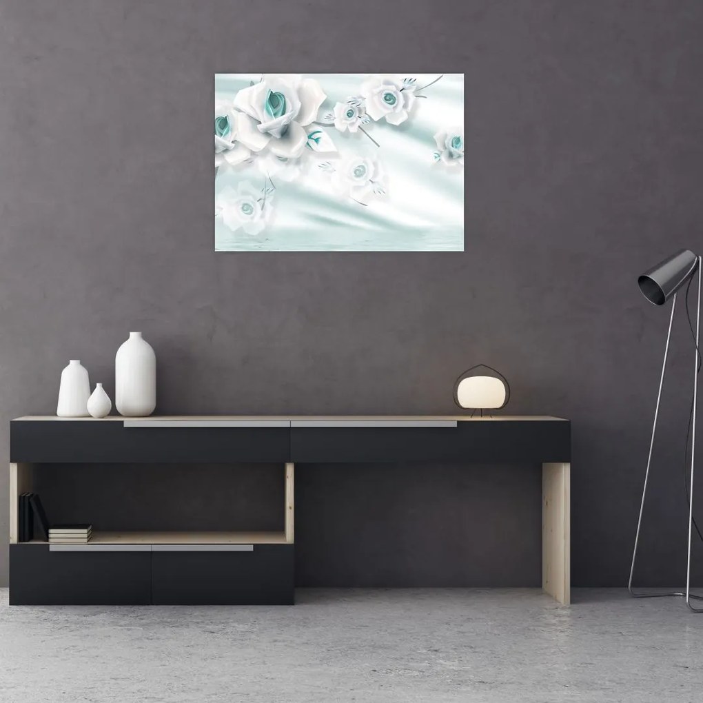 Tablou pe sticlă - Flori de trandafir turcoaz (70x50 cm)